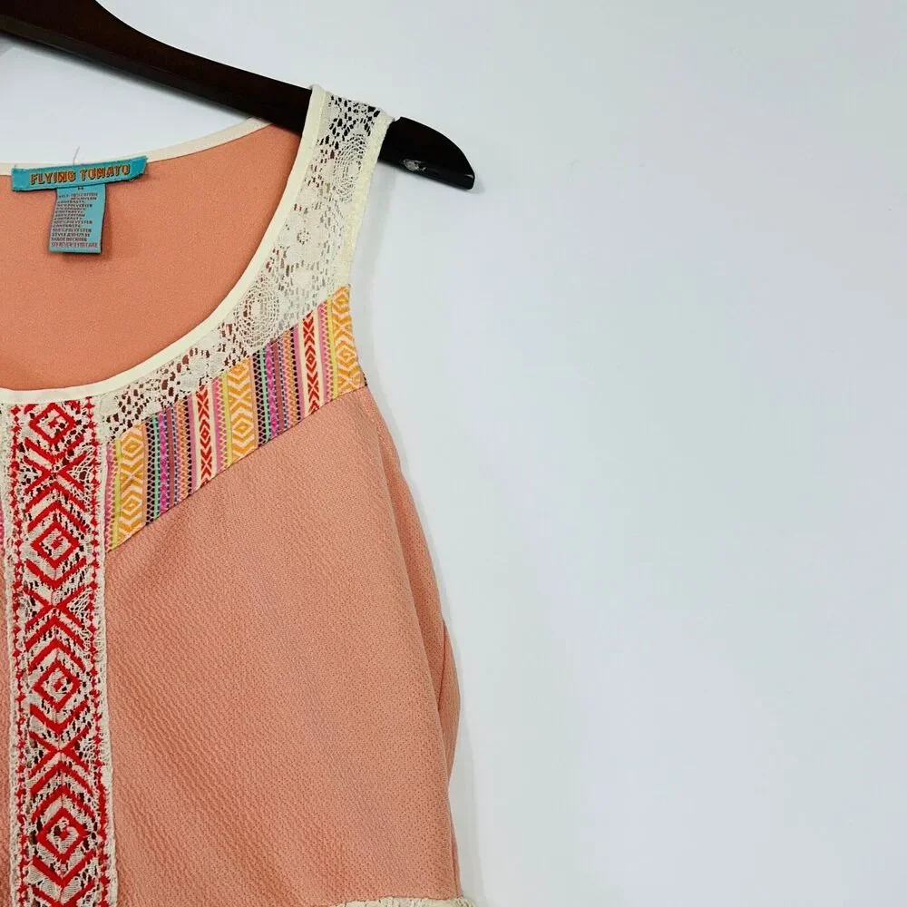 Buckle Boho Skater Dress Size Medium Embroidered Peach Racerback Sporty